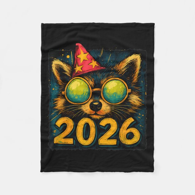 Funny Raccoon 2026 New Year Party Animal Celebrati Fleecefilt (Framsidan)