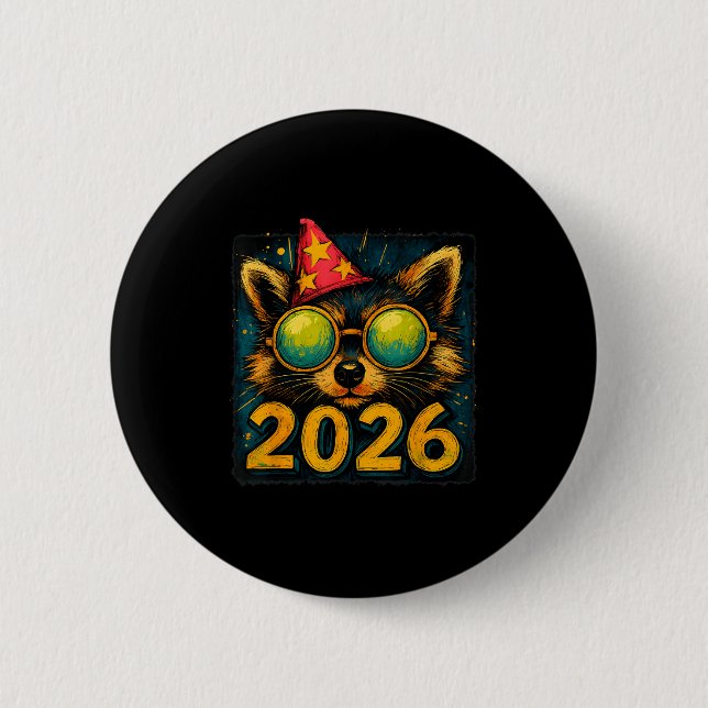 Funny Raccoon 2026 New Year Party Animal Celebrati Knapp (Framsida)