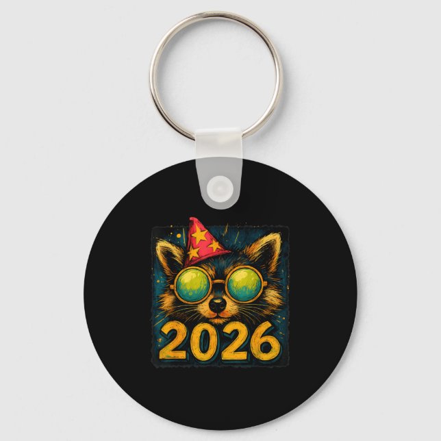 Funny Raccoon 2026 New Year Party Animal Celebrati Nyckelring (Framsida)