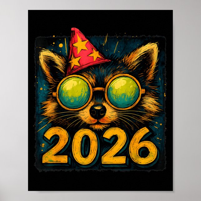 Funny Raccoon 2026 New Year Party Animal Celebrati Poster (Framsidan)