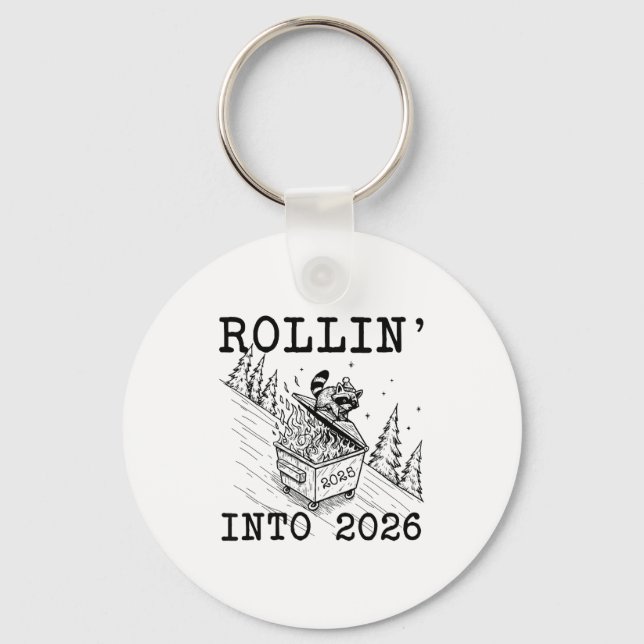 Funny Raccoon 2026 Snarky New Year, Rollin' 2025 I Nyckelring (Framsida)