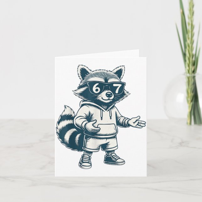 Funny Raccoon 67 Meme Six Seven  Kort (Framsida)