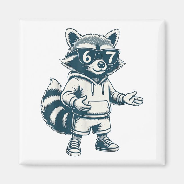 Funny Raccoon 67 Meme Six Seven  Magnet (Framsidan)