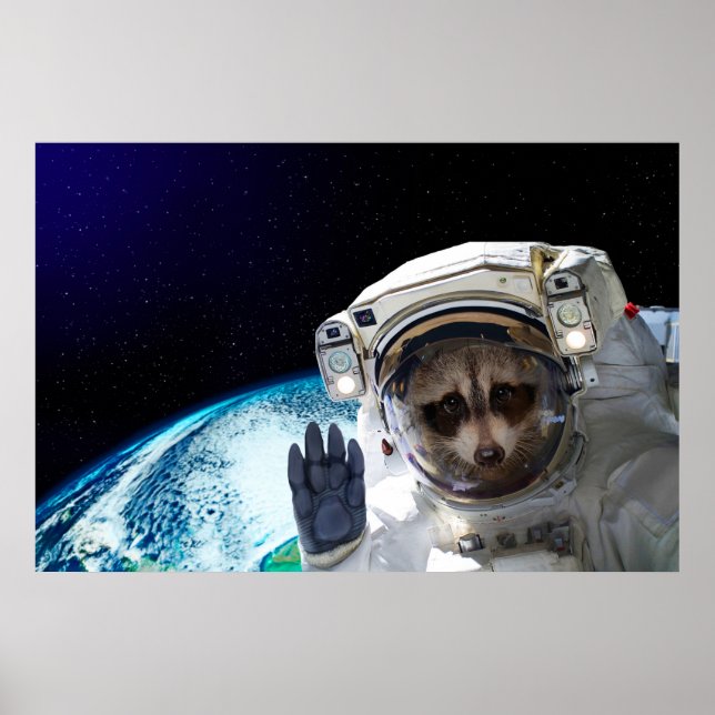Funny Raccoon Astronaut Poster (Framsidan)