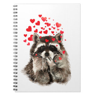 Funny Raccoon Blowing Kisses Kärlek Hearts Anteckningsbok