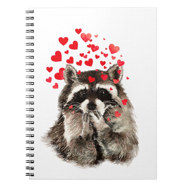 Funny Raccoon Blowing Kisses Kärlek Hearts Anteckningsbok (Framsidan)