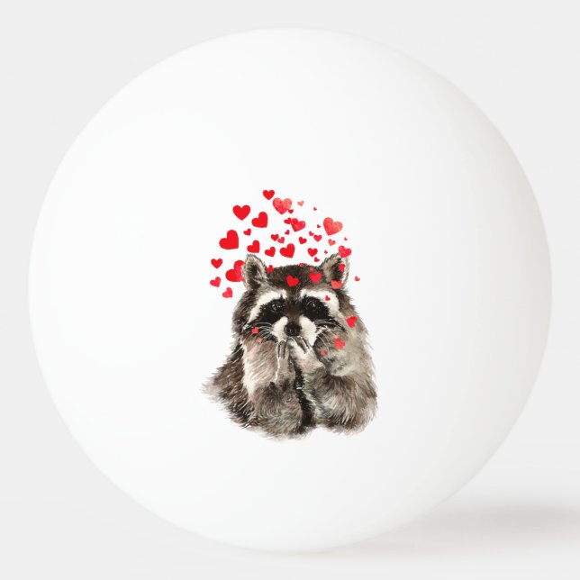 Funny Raccoon Blowing kisses & Kärlek Hearts Pingisboll (Framsidan)