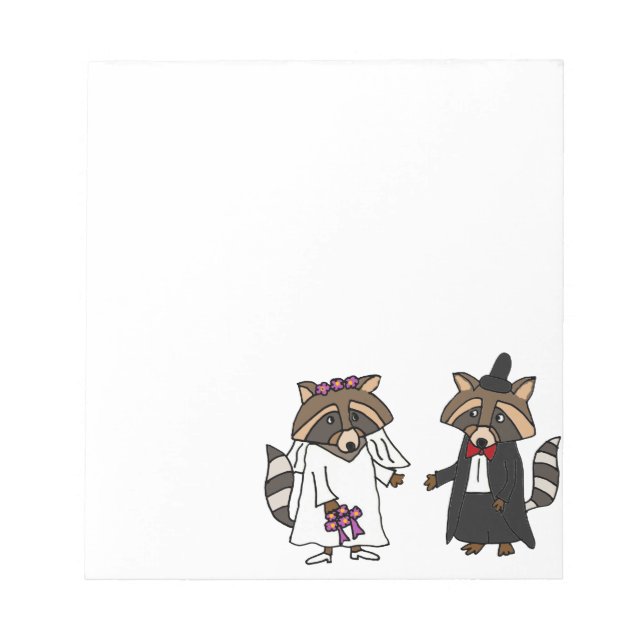 Funny Raccoon Bride and Groom Bröllop Art Anteckningsblock (Framsida)