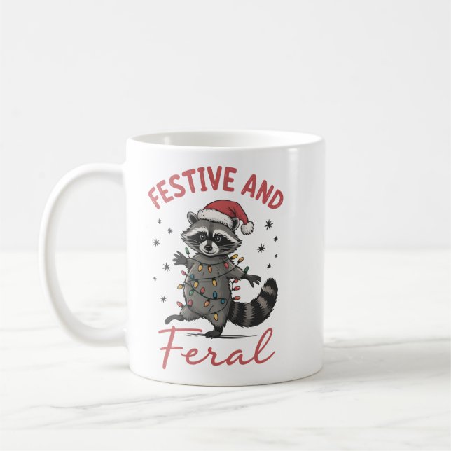 Funny Raccoon Christmas Feral Meme Xmas  Kaffemugg (Vänster)