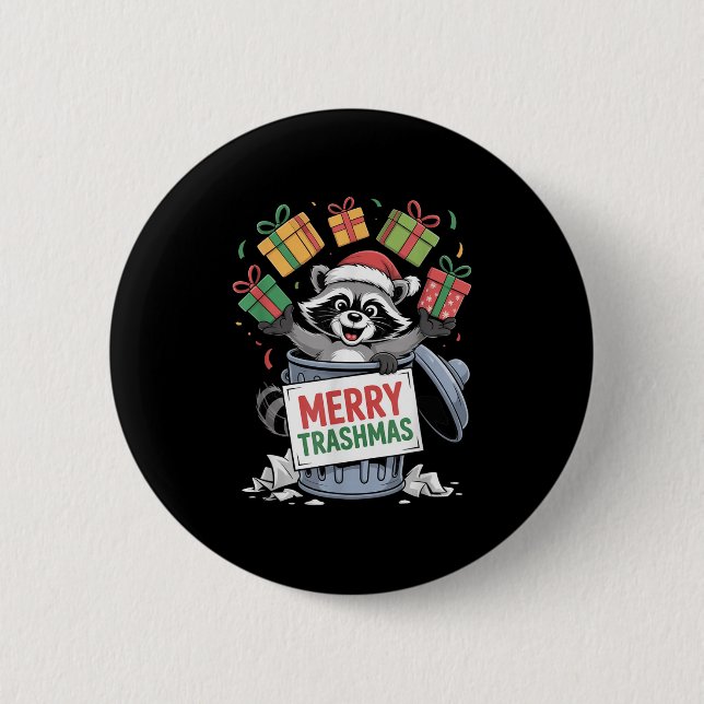 Funny Raccoon Christmas Trash Panda Xmas Merry Tra Knapp (Framsida)