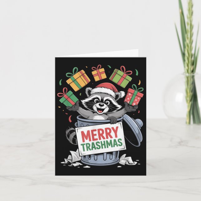 Funny Raccoon Christmas Trash Panda Xmas Merry Tra Kort (Framsida)