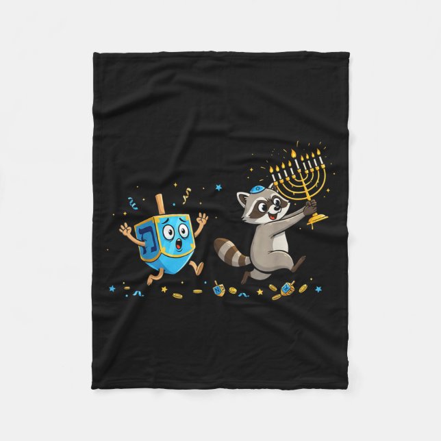 Funny Raccoon Dreidel Menorah Hanukkah Kids Womens Fleecefilt (Framsidan)