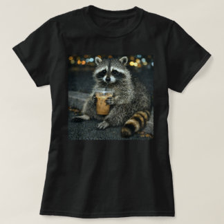 Funny Raccoon Drinking Iced Coffee — Cute Animal  T Shirt