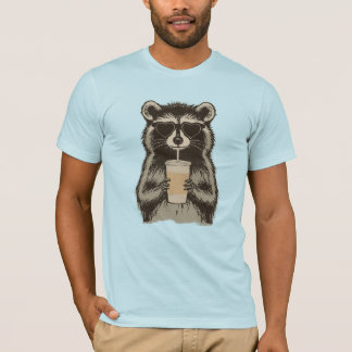 Funny Raccoon Drinking Iced Coffee T Shirt