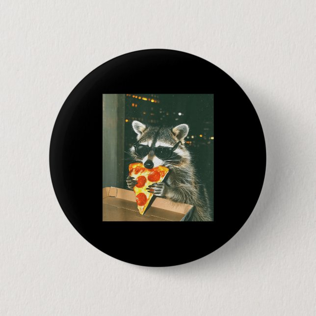 Funny Raccoon Eating Zza Animal Meme Men Women Kid Knapp (Framsida)