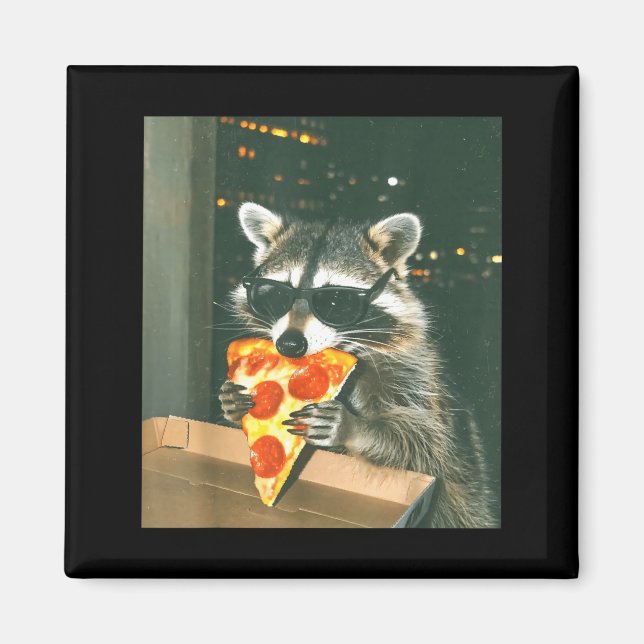 Funny Raccoon Eating Zza Animal Meme Men Women Kid Magnet (Framsidan)