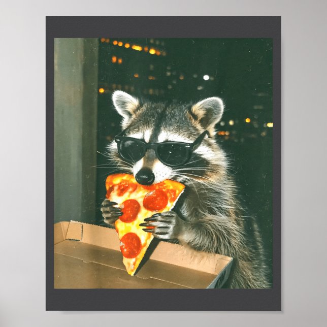 Funny Raccoon Eating Zza Animal Meme Men Women Kid Poster (Framsidan)