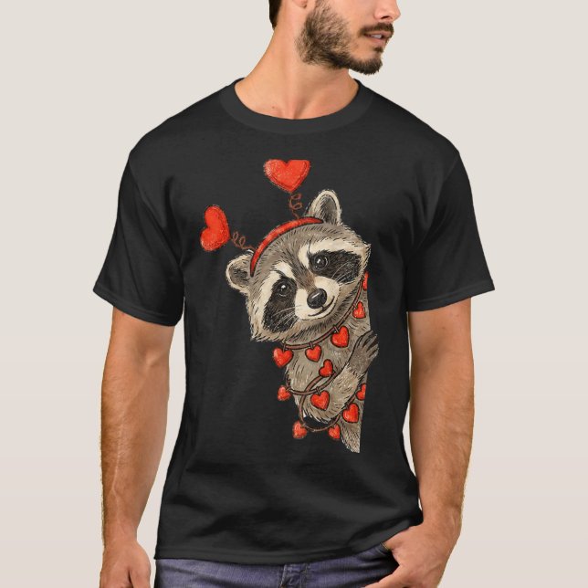 Funny Raccoon Heart Valentine Animal Raccoon Lover T Shirt (Framsida)