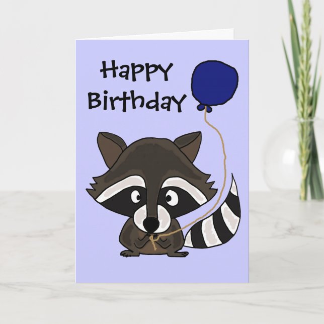 Funny Raccoon Holding Balloon Kort (Framsida)