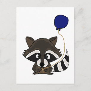 Funny Raccoon Holding Balloon Vykort