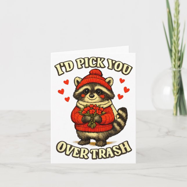 Funny Raccoon I’d Ck You Over Trash Valentines Day Kort (Framsida)