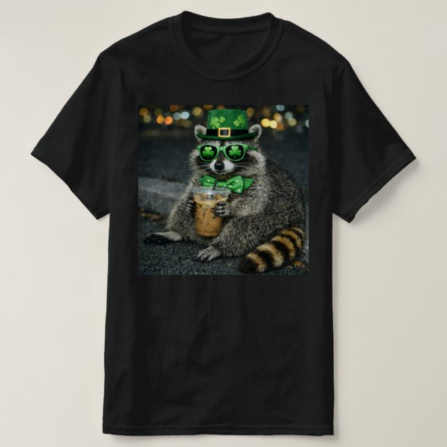 Funny Raccoon Iced Coffee St. Patrick's Day , Retr T Shirt (Design framsida)