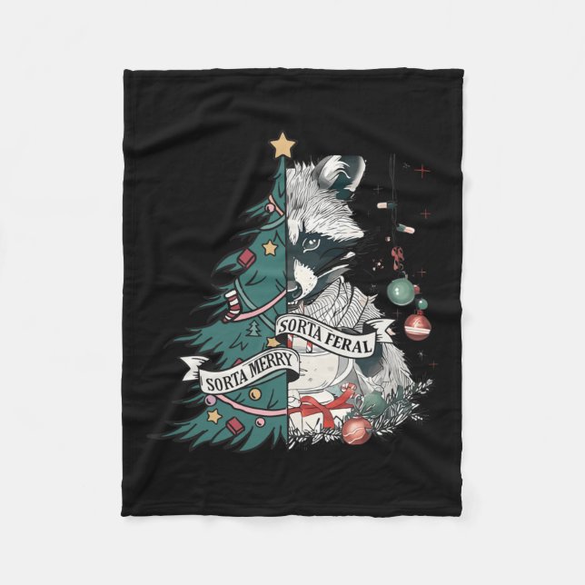 Funny Raccoon Julgran Sorta Merry Sorta Fer Fleecefilt (Framsidan)