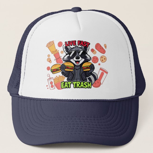 Funny Raccoon ‘Live Fast Eat Trash’ Keps (Framsida)