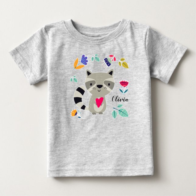 Funny Raccoon med eget namn på hjärtat T-shirt (Framsida)
