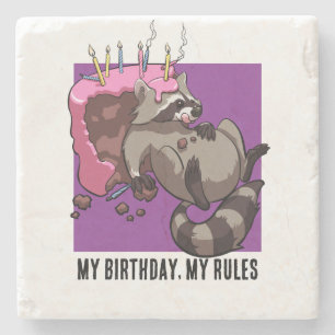 Funny Raccoon Min födelsedag Min Regler Cake Teckn Stenunderlägg