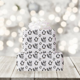 Funny Raccoon och Penguin Mönster Presentpapper