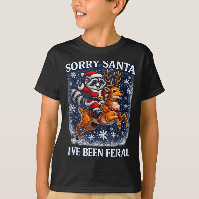 Funny Raccoon Riding Reindeer Sorry Santa Christma T Shirt (Framsida)