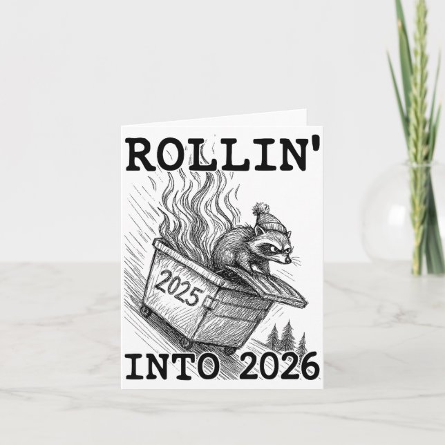 Funny Raccoon Rollin' Into 2026 Dumpster Fire New  Kort (Framsida)