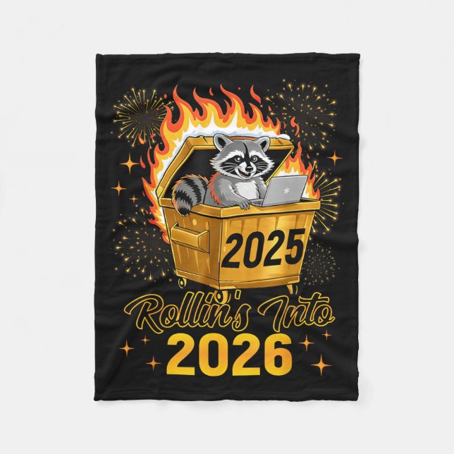 Funny Raccoon Rollin's Into 2026 New Year Matching Fleecefilt (Framsidan)