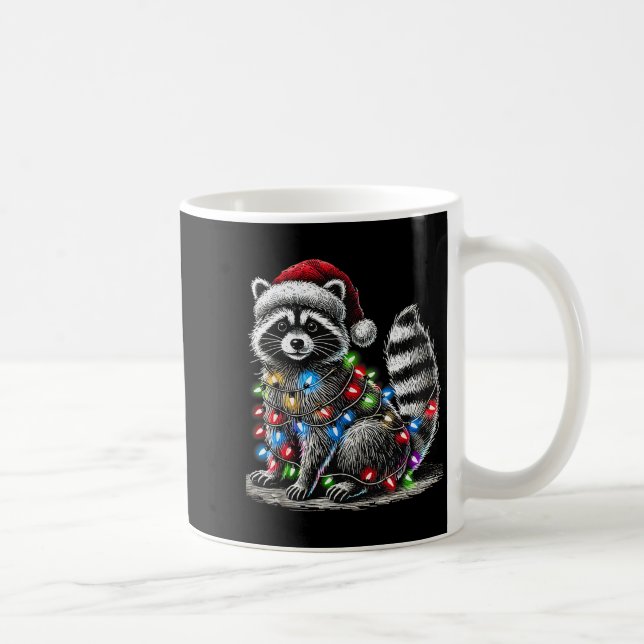 Funny Raccoon Santa Hat Christmas Tree Lights Paja Kaffemugg (Höger)