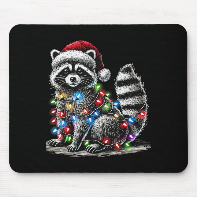 Funny Raccoon Santa Hat Christmas Tree Lights Paja Musmatta (Framsidan)