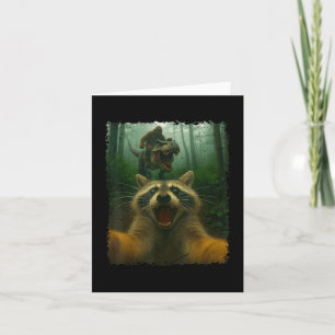 Funny Raccoon Selfie med T-rex dosinosaur och Bigf Kort