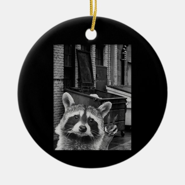 Funny Raccoon Selfie Raccoon Funny Raccoon Julgransprydnad Keramik (Framsidan)