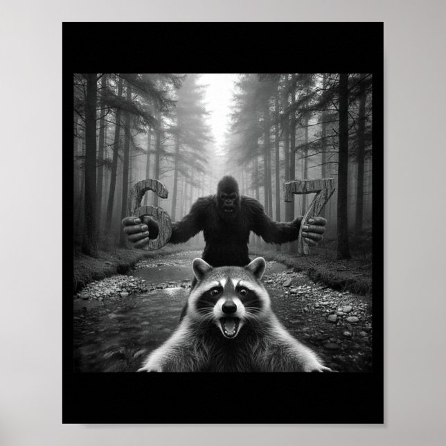 Funny Raccoon Selfie With Bigfoot 67 Six Seven Mem Poster (Framsidan)