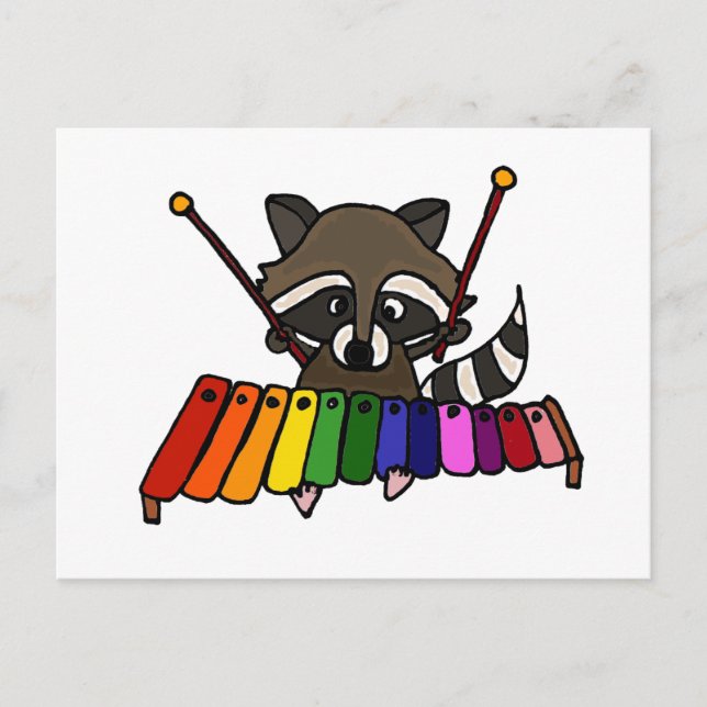 Funny Raccoon spelar färgfull Xylophone Vykort (Framsida)