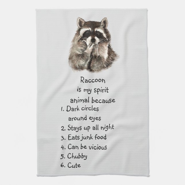Funny Raccoon Spirit Animal Humor Cute Watercolor Kökshandduk (Vertikal)