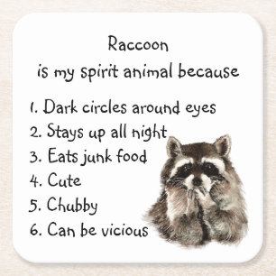 Funny Raccoon Spirit Animal Humor Underlägg Papper Kvadrat