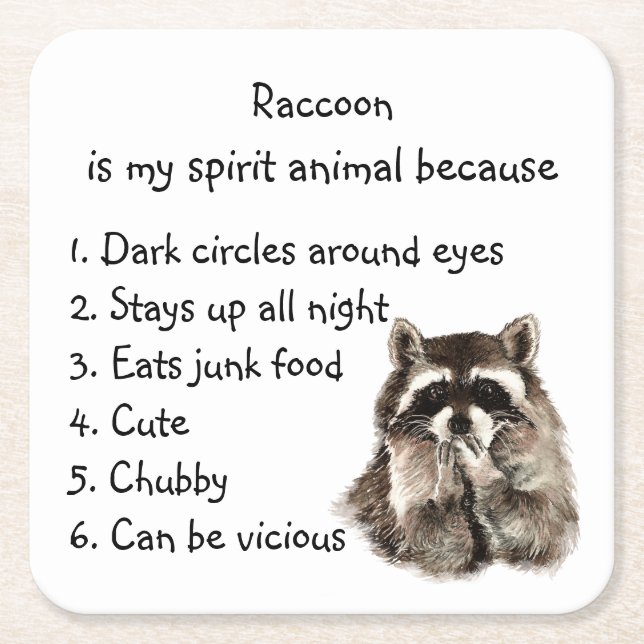 Funny Raccoon Spirit Animal Humor Underlägg Papper Kvadrat (Framsidan)