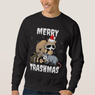 Funny Raccoon Street Animal Merry Trashmas Festive Lång Ärmad Tröja