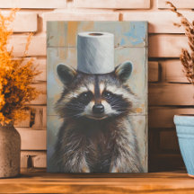 Funny Raccoon Toilet Paper Canvas Print