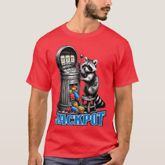 Funny raccoon trash can slot machine jackpot t shirt