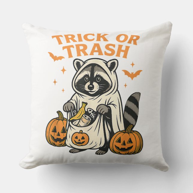 Funny Raccoon Trick eller Sopor Halloween Kudde (Framsida)