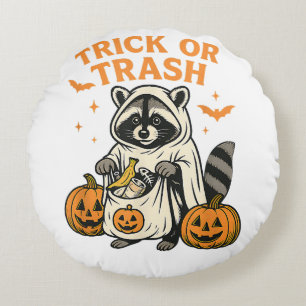 Funny Raccoon Trick eller Sopor Halloween Rund Kudde