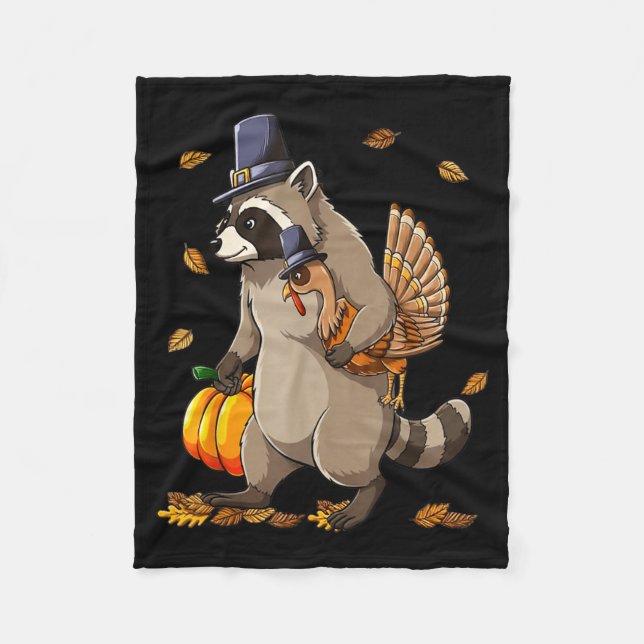 Funny Raccoon Turkey Pumpkin Thanksgiving Gift Men Fleecefilt (Framsidan)