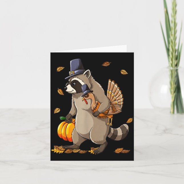 Funny Raccoon Turkey Pumpkin Thanksgiving Gift Men Kort (Framsida)